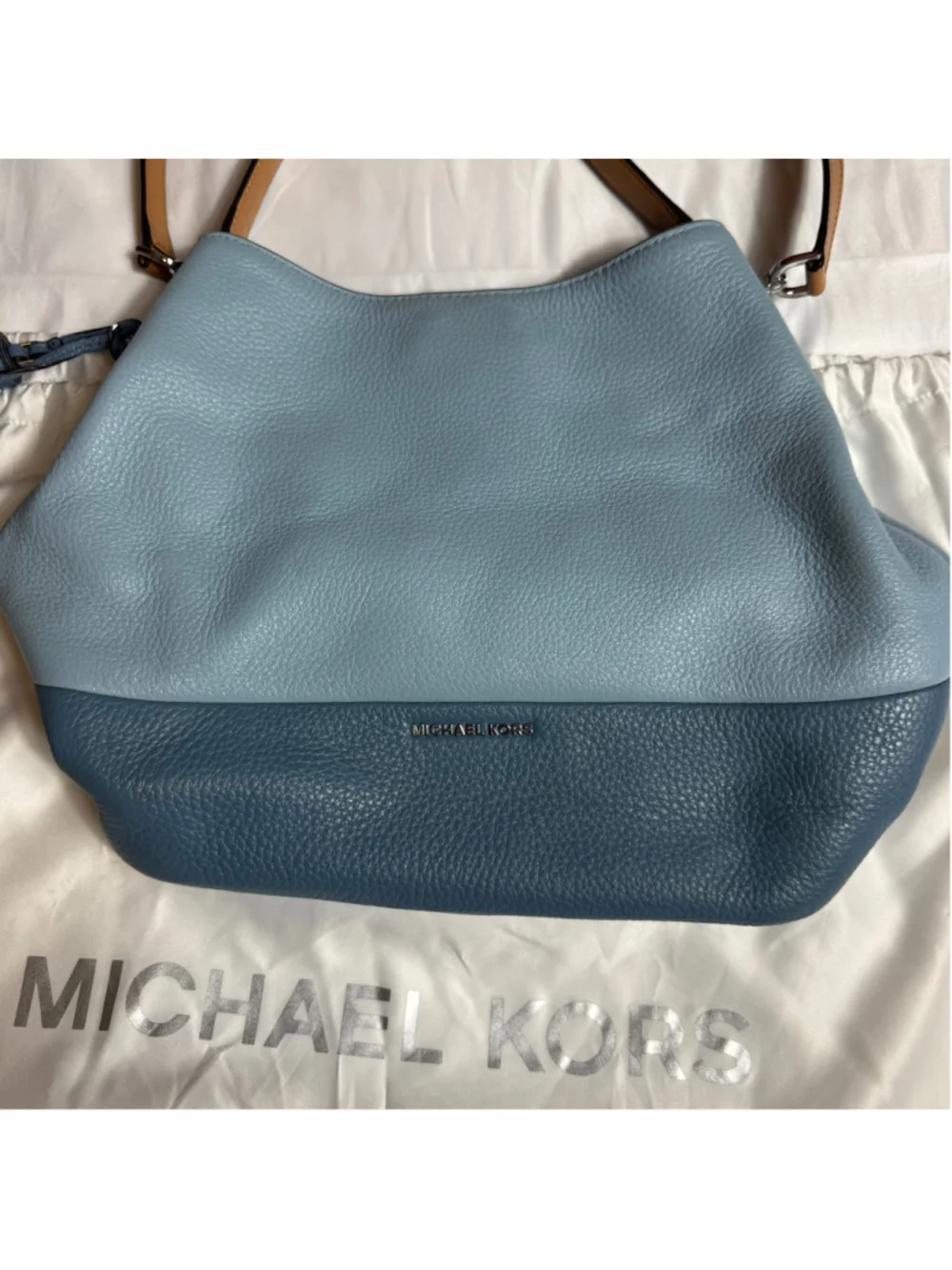 Women's Michael Kors Hobo Bag Two Tone Blue Pebble Leather